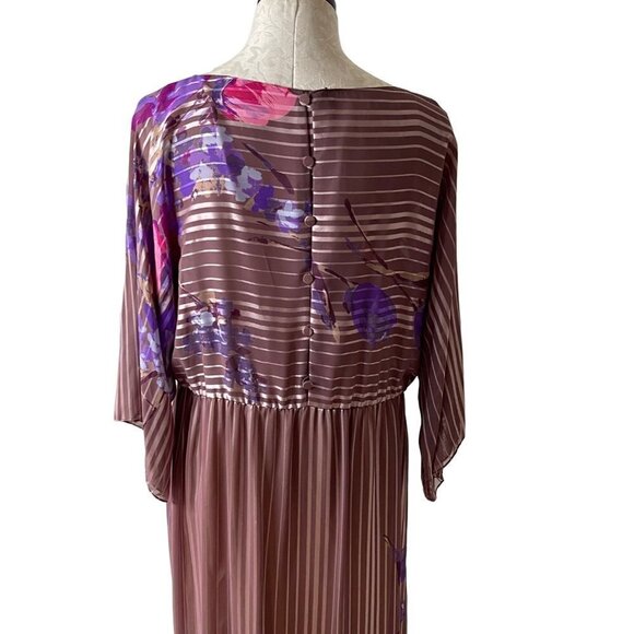 Hanae Mori Vintage 70s Womens Maxi Dress Size 12 Pink Purple Floral Chiffon - Picture 13 of 16